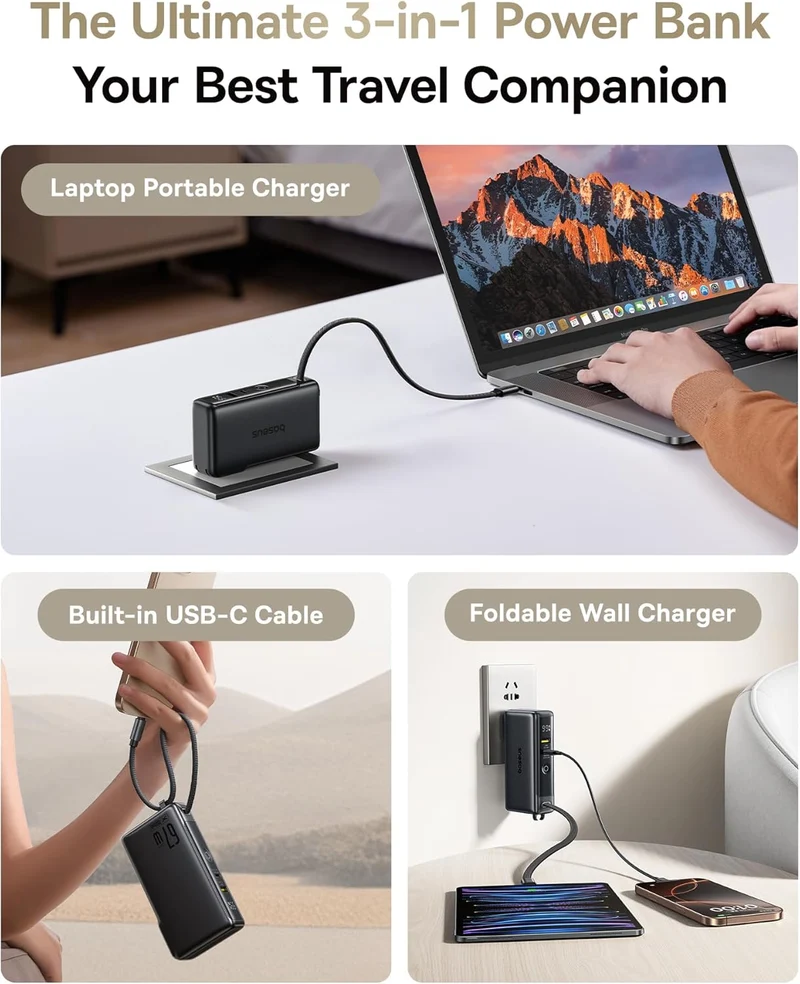 Baseus Nomos NT11 3-in-1 Omni-Charge Power Bank with Digital Display 10000mAh 67W (Cosmic Black) (P10078807123-00)
