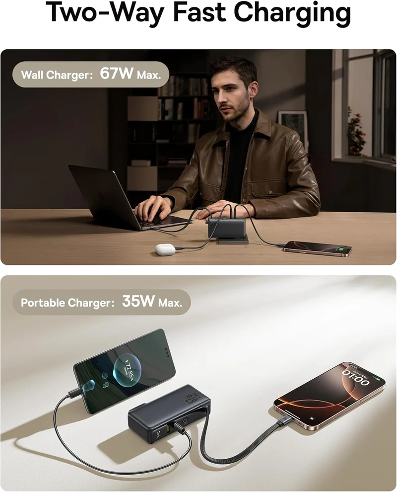 Baseus Nomos NT11 3-in-1 Omni-Charge Power Bank with Digital Display 10000mAh 67W (Cosmic Black) (P10078807123-00)