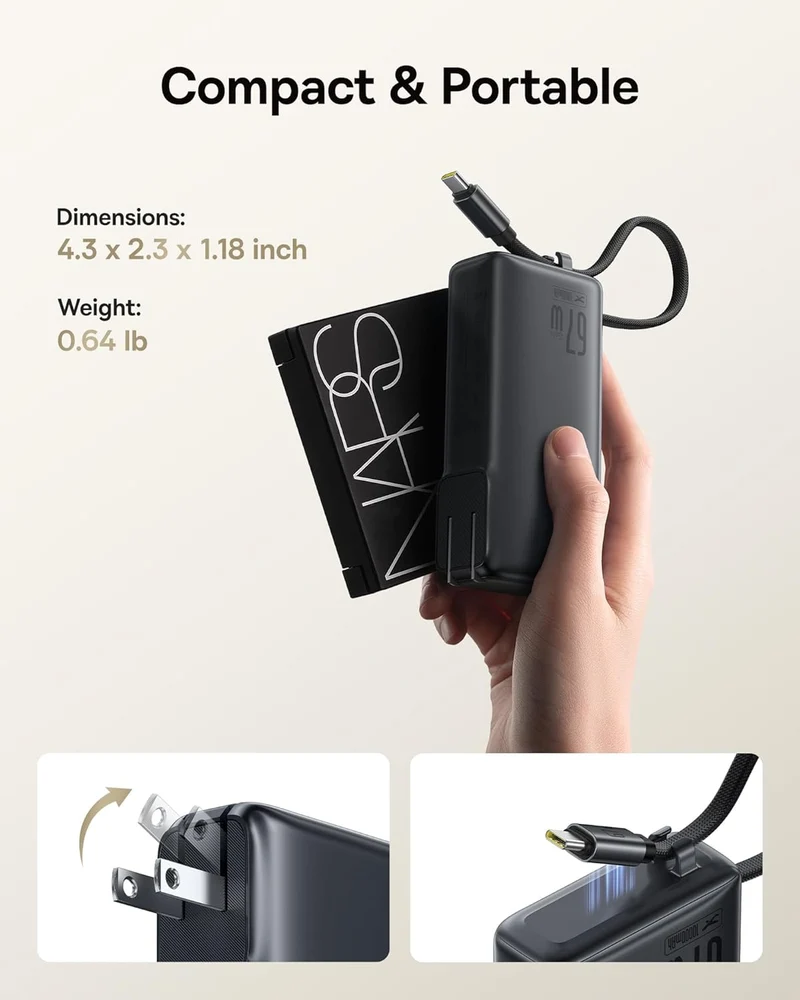 Baseus Nomos NT11 3-in-1 Omni-Charge Power Bank with Digital Display 10000mAh 67W (Cosmic Black) (P10078807123-00)