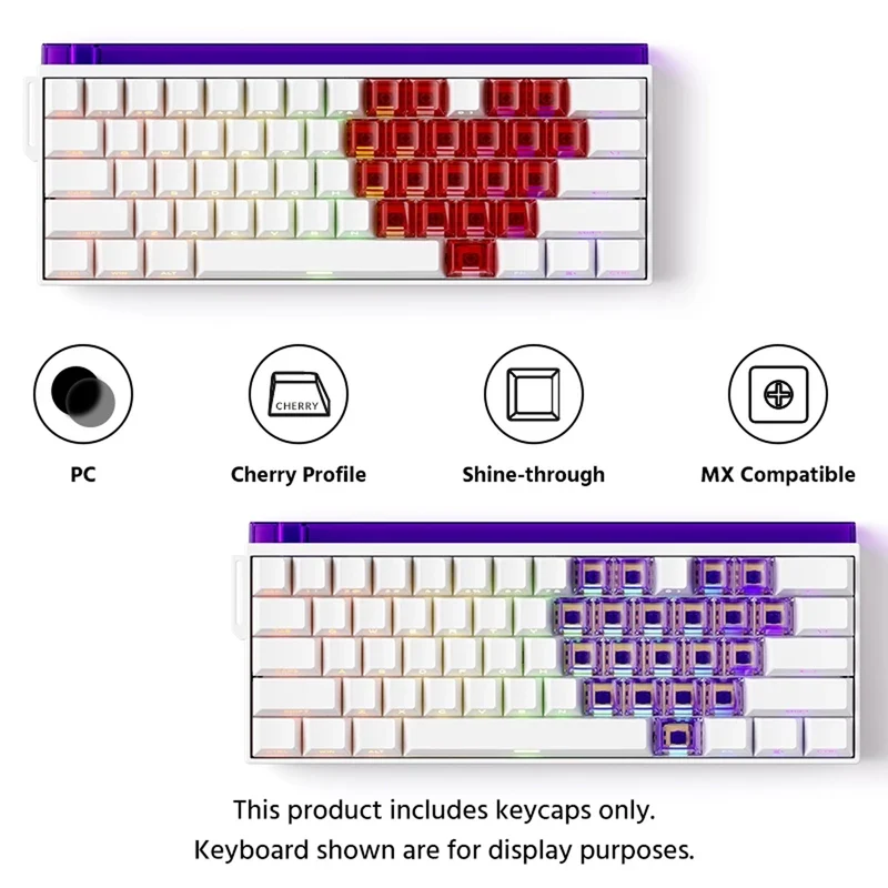 Veekos Love PC Transparent Keycap Set Cherry Profile 21 Keys (Purple, Red)