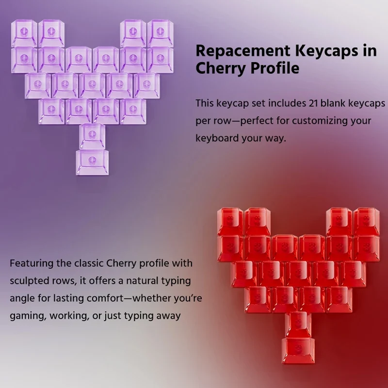 Veekos Love PC Transparent Keycap Set Cherry Profile 21 Keys (Purple, Red)