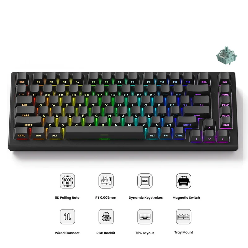 Akko TAC75 HE Shine-Through Black Wired ARGB Mechanical Keyboard (Akko AstroAim Magnetic Switch)