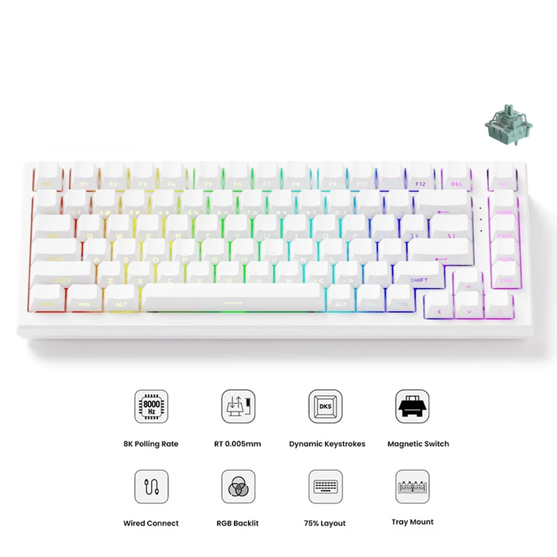 Akko TAC75 HE Shine-Through White Wired ARGB Mechanical Keyboard (Akko AstroAim Magnetic Switch)