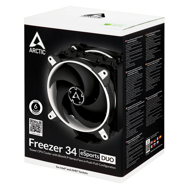 Arctic Freezer 34 eSports DUO Tower CPU Cooler with BioniX P-Series Fans in Push-Pull Configuration (White) (ACFRE00061A)