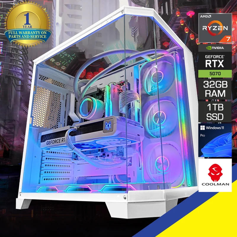 Sophos Zentra White Desktop Gaming PC | AMD Ryzen 7 7700X | 32GB RAM | 1TB SSD | with WIFI + Bluetooth | GeForce RTX 5070 OC | Windows 11 Pro