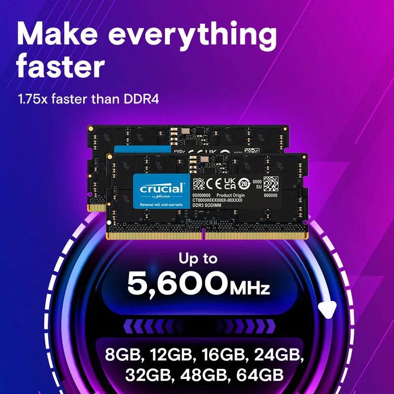 Crucial 24GB DDR5 5600MHz CL16 Sodimm Notebook Memory (CT24G56C46S5)