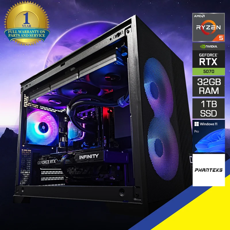 Aurora XT M3 Black Desktop Gaming PC | AMD Ryzen 5 7500F | 32GB RAM | 1TB SSD | RTX 5070 | Windows 11 Pro