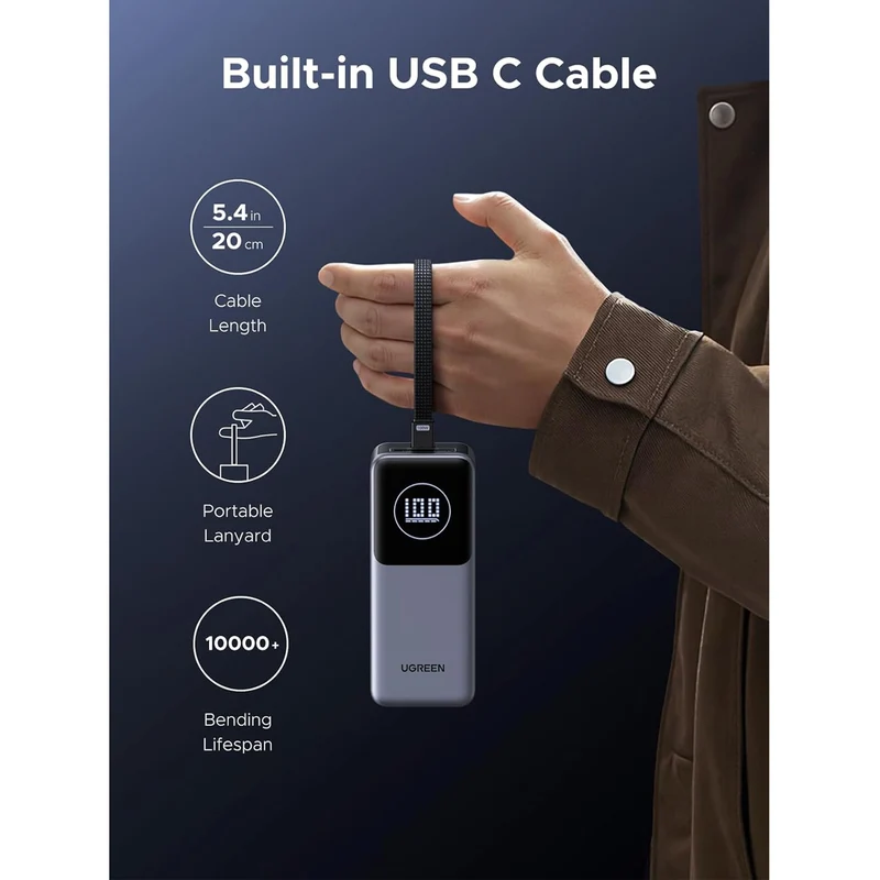 Ugreen Nexode 20000mAh 130W Power Bank with Built-in Cable (PB723/55365B)