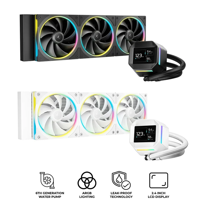 DeepCool LM360 360mm 6th Gen ARGB Liquid Cooler with 2.4" LCD Screen (Black, White) (R-LM360-BKDMMC-1, R-LM360-WHDMMC-1)