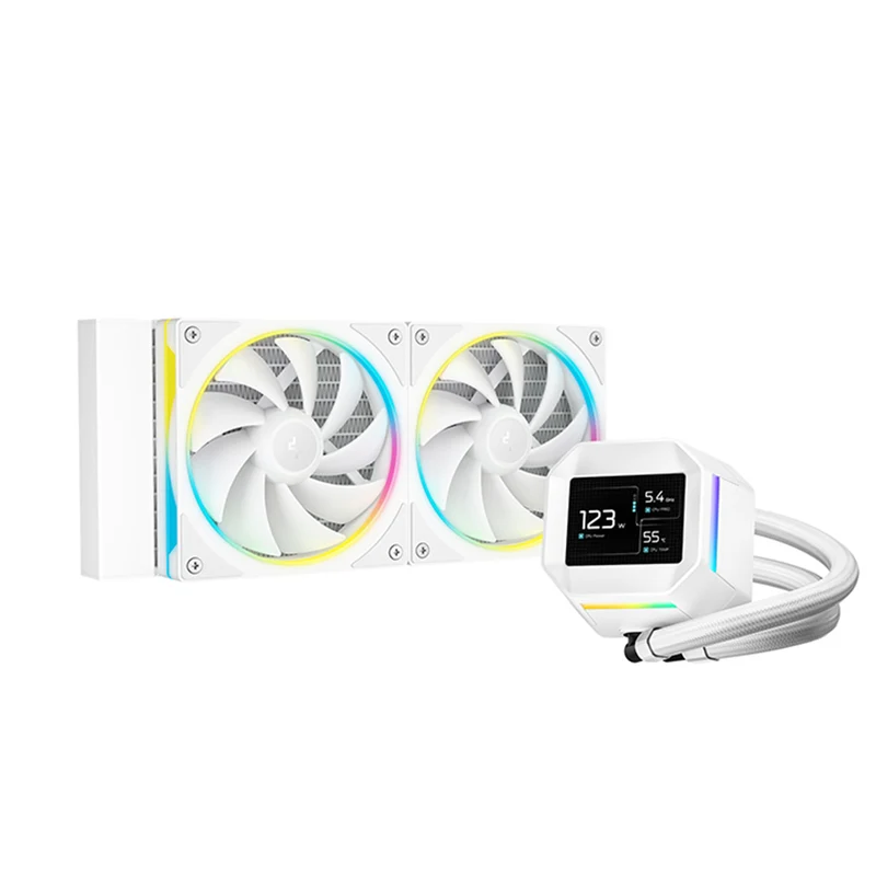 DeepCool LM240 240mm 6th Gen ARGB Liquid Cooler with 2.4" LCD Screen (Black, White) (R-LM240-BKDMMC-1, R-LM240-WHDMMC-1)