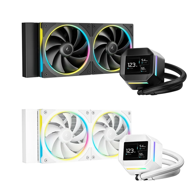 DeepCool LM240 240mm 6th Gen ARGB Liquid Cooler with 2.4" LCD Screen (Black, White) (R-LM240-BKDMMC-1, R-LM240-WHDMMC-1)