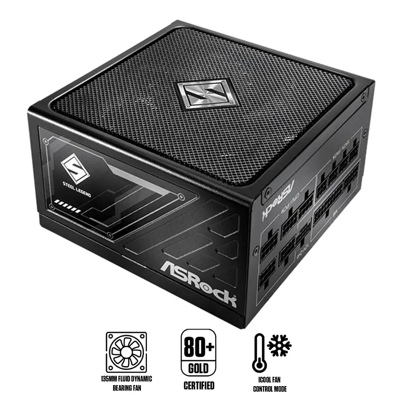 ASRock Steel Legend SL-1000G 1000W 80+ Gold & Cybenetics Platinum ATX 3.1 PCIe 5.1 Full Modular Power Supply (Black)