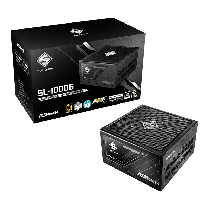 ASRock Steel Legend SL-1000G 1000W 80+ Gold & Cybenetics Platinum ATX 3.1 PCIe 5.1 Full Modular Power Supply (Black)