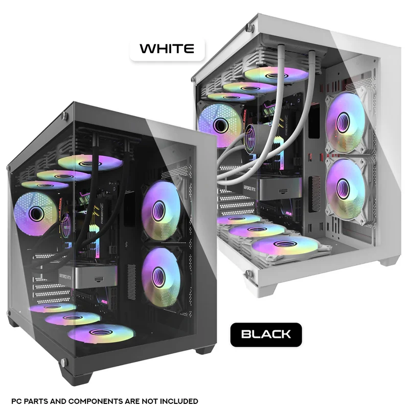 DarkFlash C285P V2 Tempered Glass Side Panel Dual Chamber Luxury ATX PC Case (Black, White)