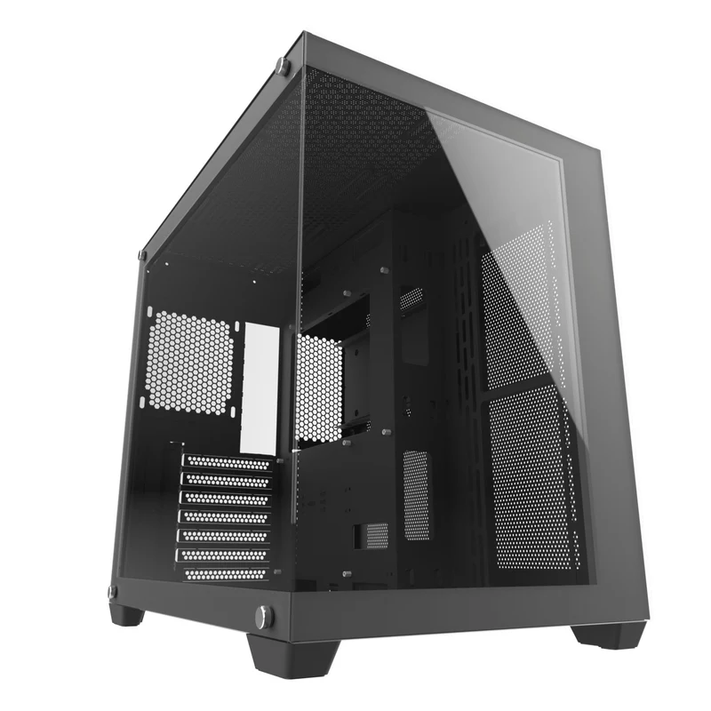 DarkFlash C285P V2 Tempered Glass Side Panel Dual Chamber Luxury ATX PC Case (Black, White)