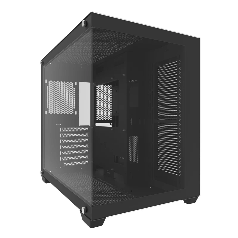 DarkFlash C285P V2 Tempered Glass Side Panel Dual Chamber Luxury ATX PC Case (Black, White)
