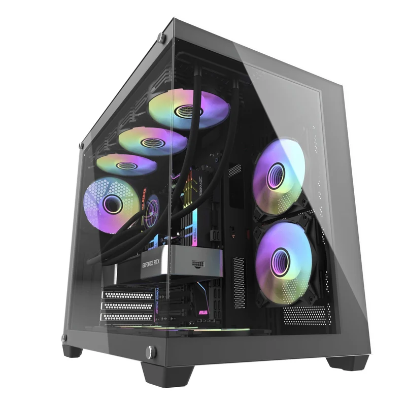 DarkFlash C285P V2 Tempered Glass Side Panel Dual Chamber Luxury ATX PC Case (Black, White)