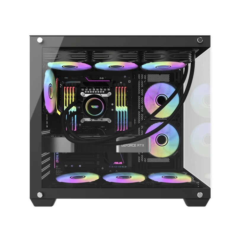 DarkFlash C285P V2 Tempered Glass Side Panel Dual Chamber Luxury ATX PC Case (Black, White)