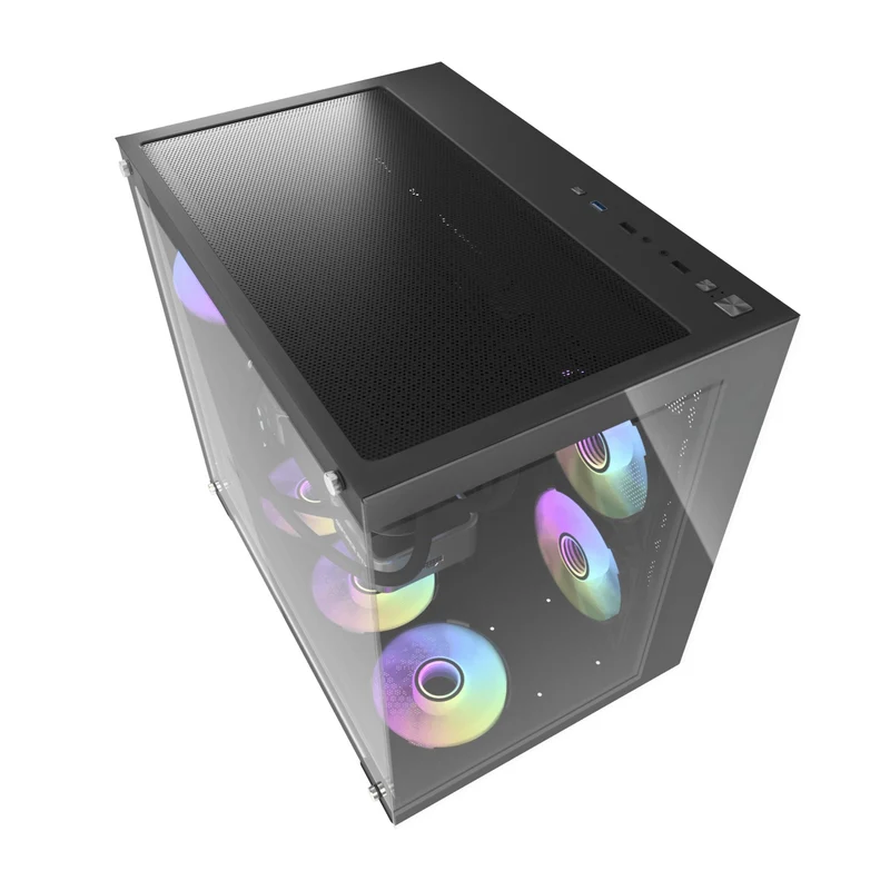 DarkFlash C285P V2 Tempered Glass Side Panel Dual Chamber Luxury ATX PC Case (Black, White)