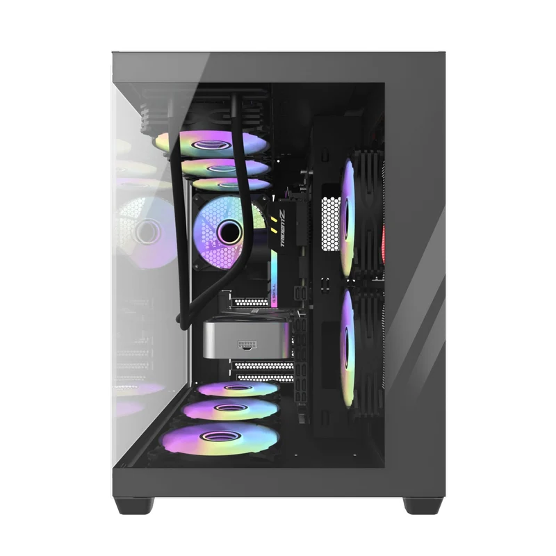 DarkFlash C285P V2 Tempered Glass Side Panel Dual Chamber Luxury ATX PC Case (Black, White)