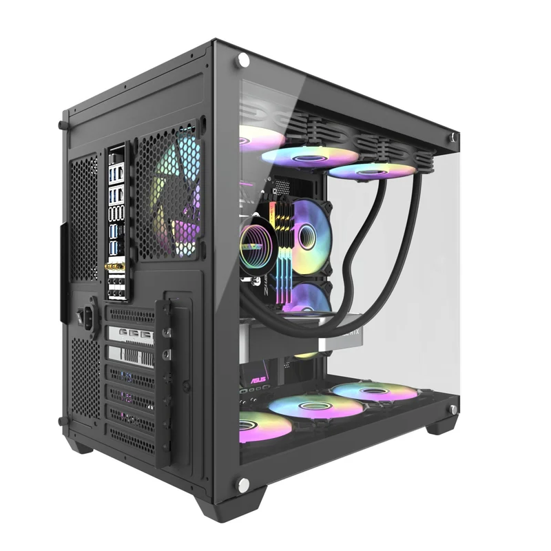 DarkFlash C285P V2 Tempered Glass Side Panel Dual Chamber Luxury ATX PC Case (Black, White)