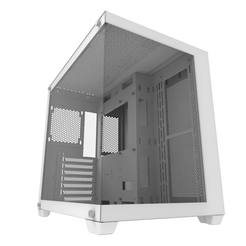 DarkFlash C285P V2 Tempered Glass Side Panel Dual Chamber Luxury ATX PC Case (Black, White)