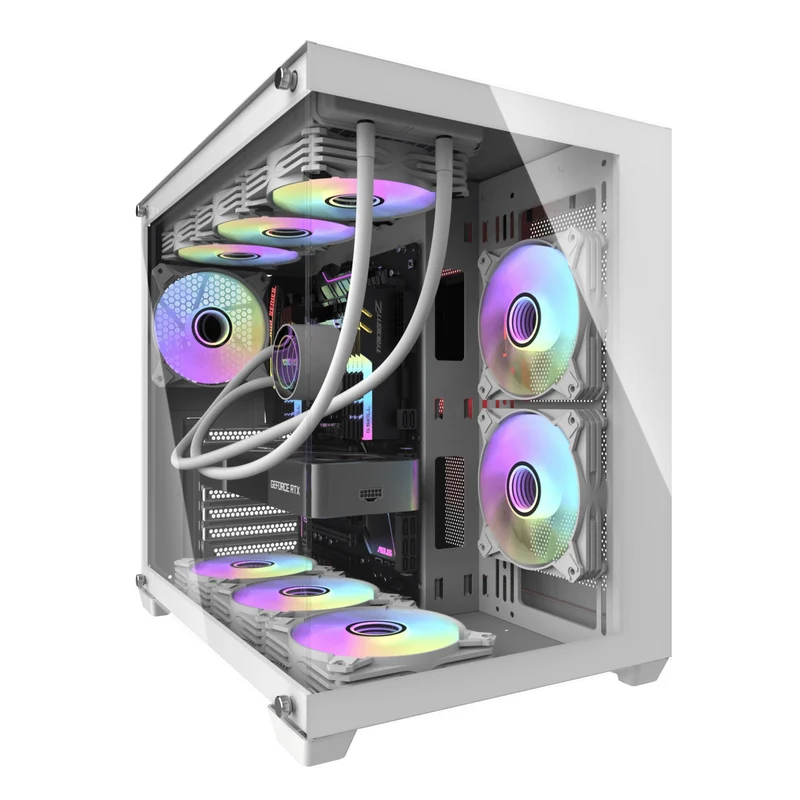 DarkFlash C285P V2 Tempered Glass Side Panel Dual Chamber Luxury ATX PC Case (Black, White)