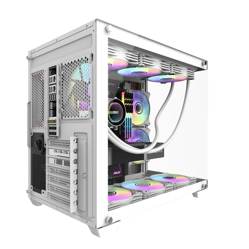 DarkFlash C285P V2 Tempered Glass Side Panel Dual Chamber Luxury ATX PC Case (Black, White)