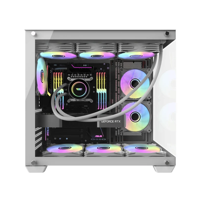 DarkFlash C285P V2 Tempered Glass Side Panel Dual Chamber Luxury ATX PC Case (Black, White)