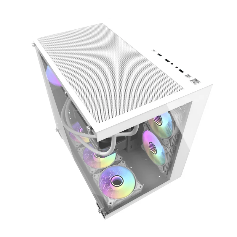 DarkFlash C285P V2 Tempered Glass Side Panel Dual Chamber Luxury ATX PC Case (Black, White)