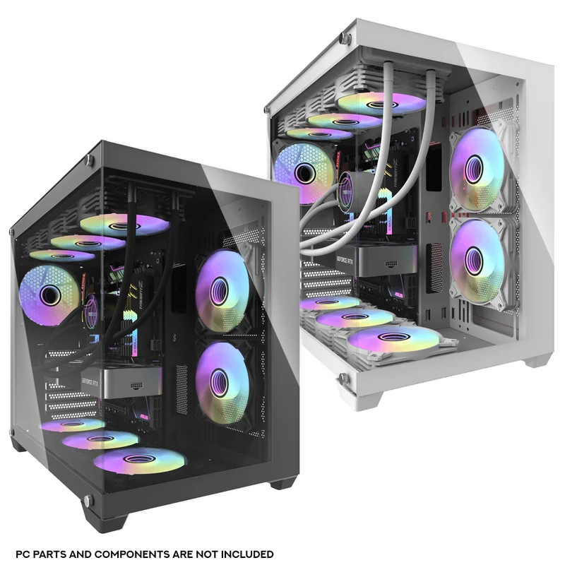 DarkFlash C285P V2 Tempered Glass Side Panel Dual Chamber Luxury ATX PC Case (Black, White)