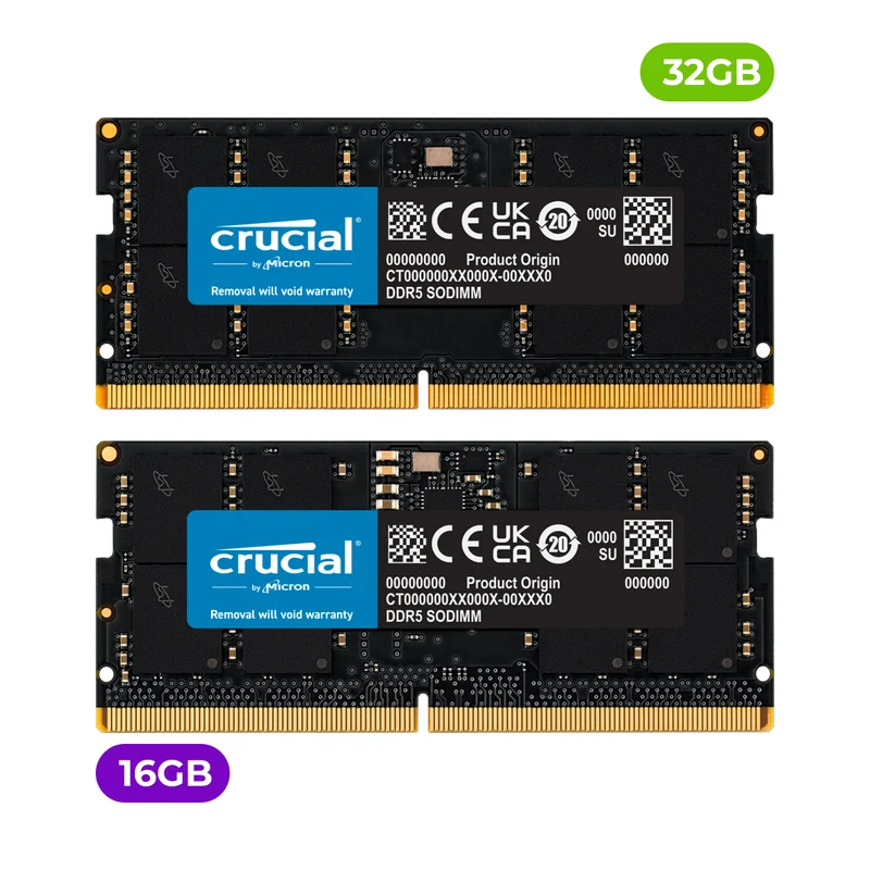 Crucial DDR5 4800MHz CL40 Sodimm Notebook Memory (16GB, 32GB) (CT16G48C40S5, CT32G48C40S5)