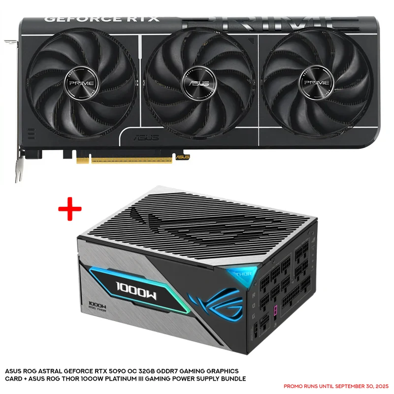 Asus ROG Astral Geforce RTX 5090 OC 32GB GDDR7 Gaming Graphics Card + Asus ROG Thor 1000W Platinum III Gaming Power Supply Bundle