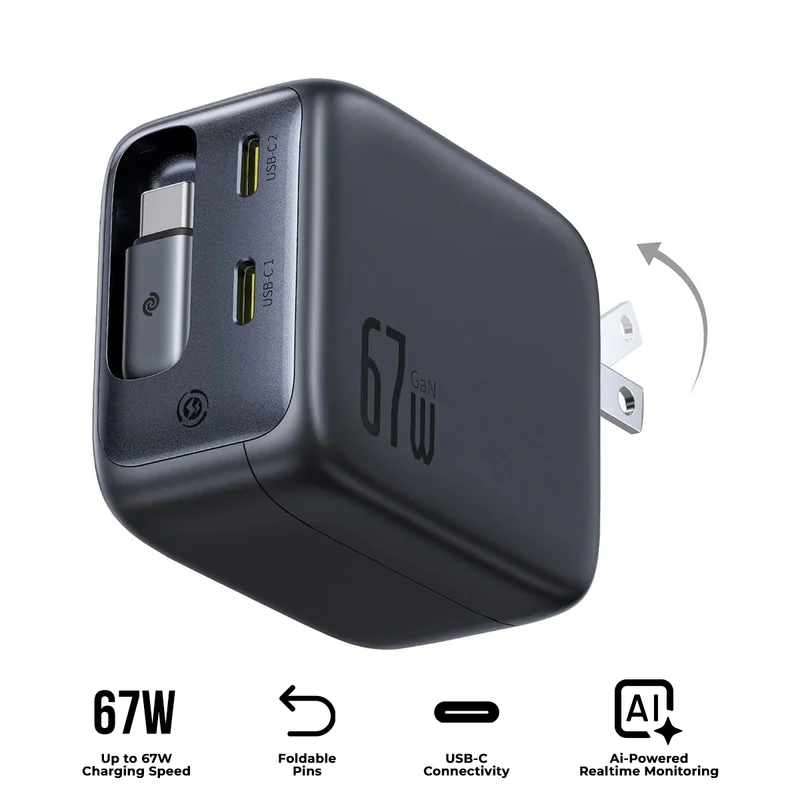 Baseus EnerCore CJ11 Fast Charger with Retractable Cable 67W (Cosmic Black) (E0120H00)