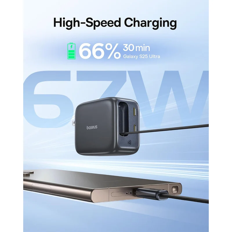 Baseus EnerCore CJ11 Fast Charger with Retractable Cable 67W (Cosmic Black) (E0120H00)