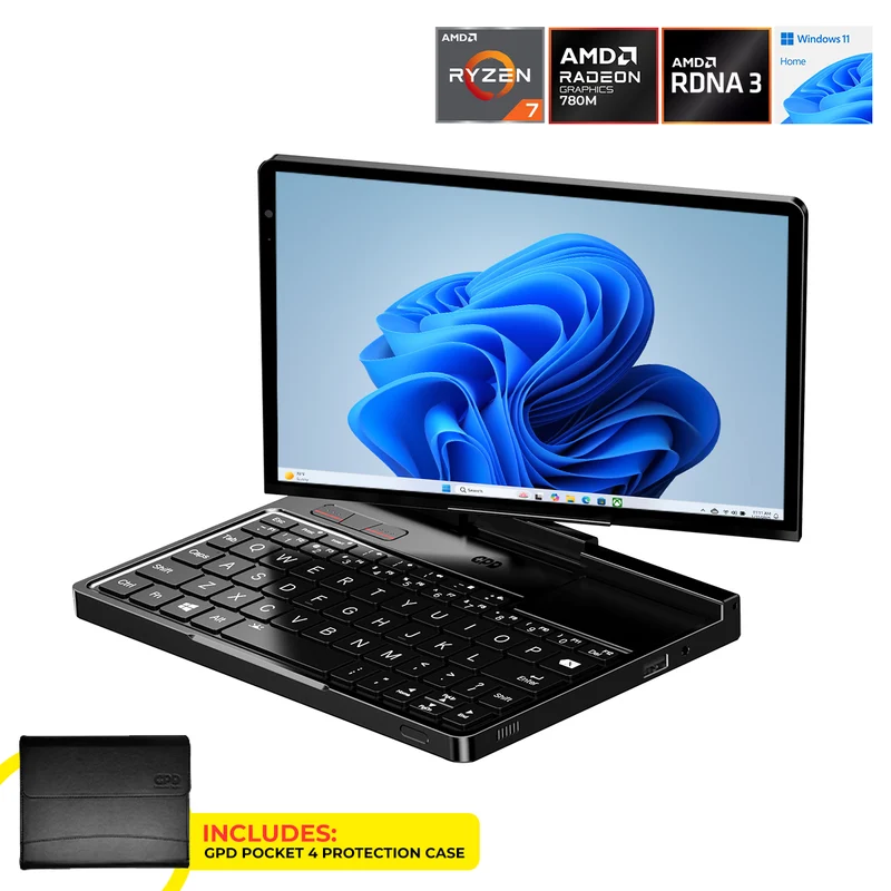GPD Pocket 4 2025 AMD Ryzen 7 8840U 8.8" LTPS (2560x1600) 144Hz High-Refresh Iris Display 16GB RAM 1TB SSD Windows 11 Home Handheld AI PC + GPD Pocket 4 Protection Case