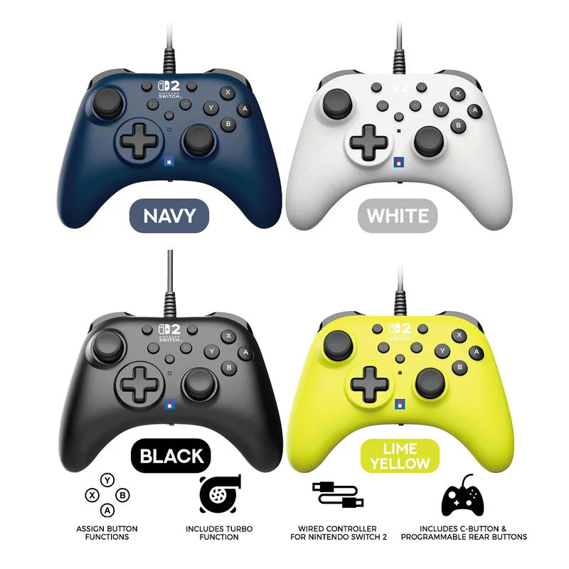 Horipad Turbo for Nintendo Switch 2 / PC (Lime Yellow, Navy, White, Black)