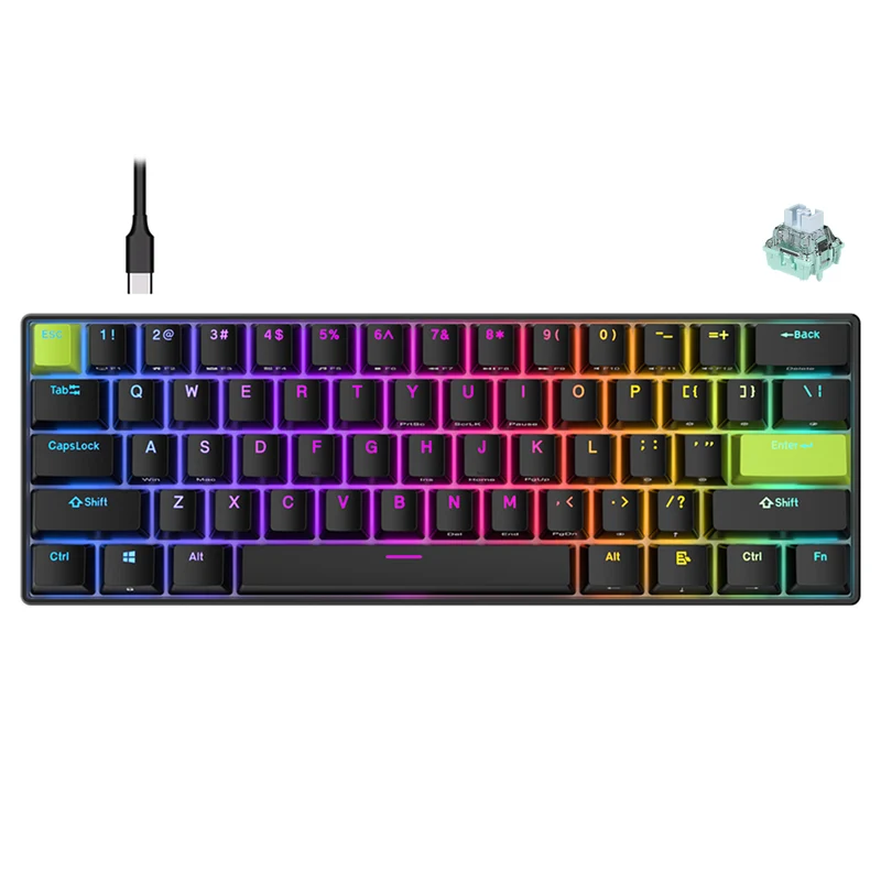 Royal Kludge RK-C61 Single-Mode RGB 61 Keys Hot Swappable Magnetic Mechanical Keyboard Black/Green (Mint Switch)