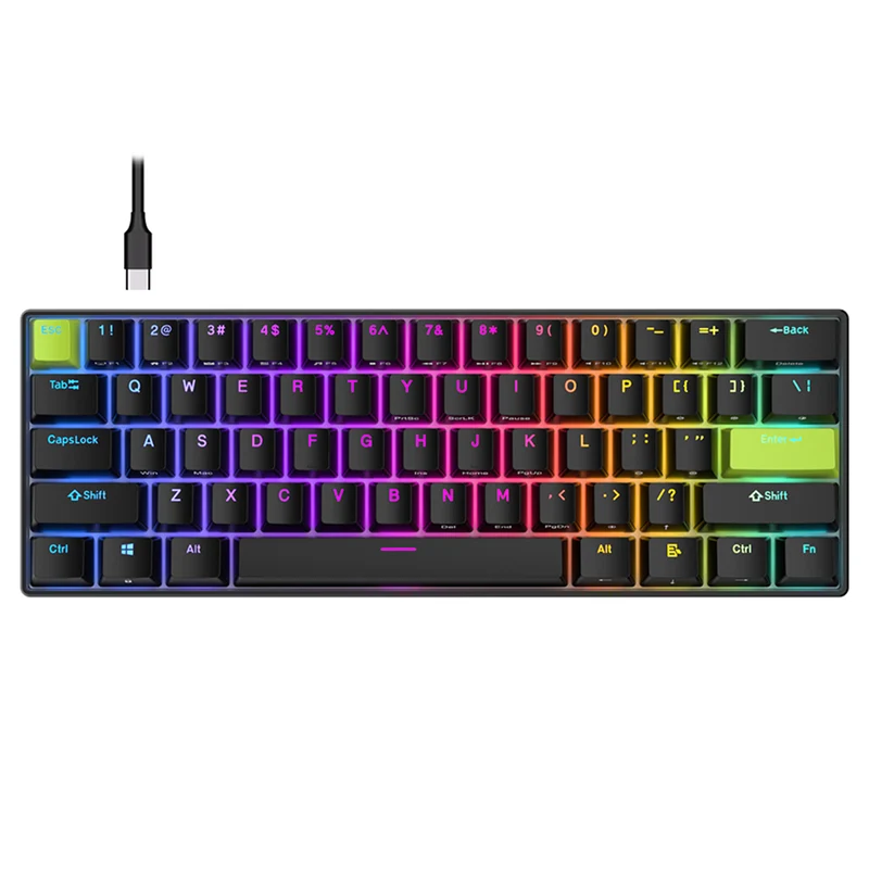 Royal Kludge RK-C61 Single-Mode RGB 61 Keys Hot Swappable Magnetic Mechanical Keyboard Black/Green (Mint Switch)
