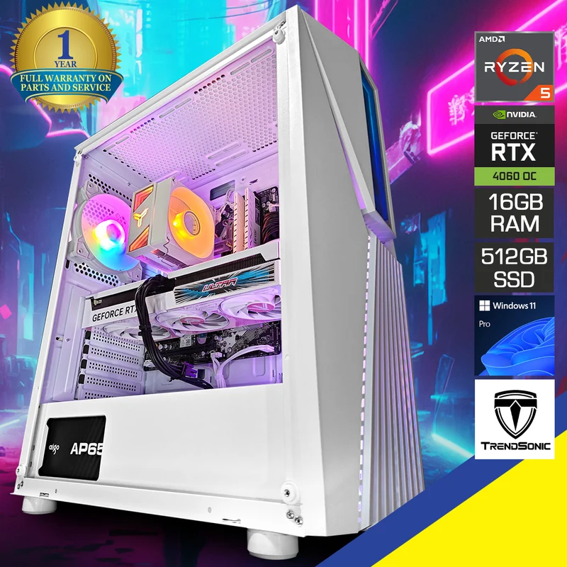 Alpha Vesta White Desktop Gaming PC | AMD Ryzen 5 5600 | 16GB RAM | 512GB SSD | with WiFi + Bluetooth | GeForce RTX 4060 OC | Windows 11 Pro