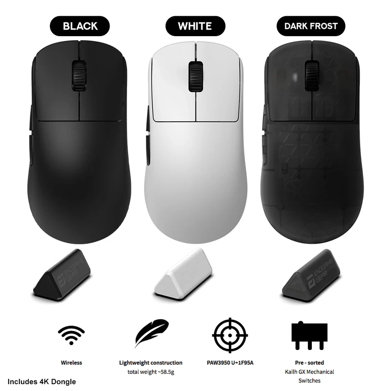 Endgame Gear OP1w 4K V2 Wireless Gaming Mouse (Black, White, Dark Frost)