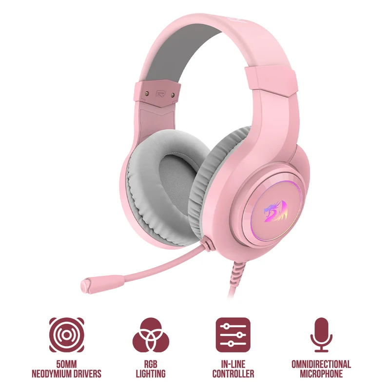 Redragon H371P-RGB Hylas USB Virtual 7.1 Surround Sound Wired Gaming Headset (Pink)