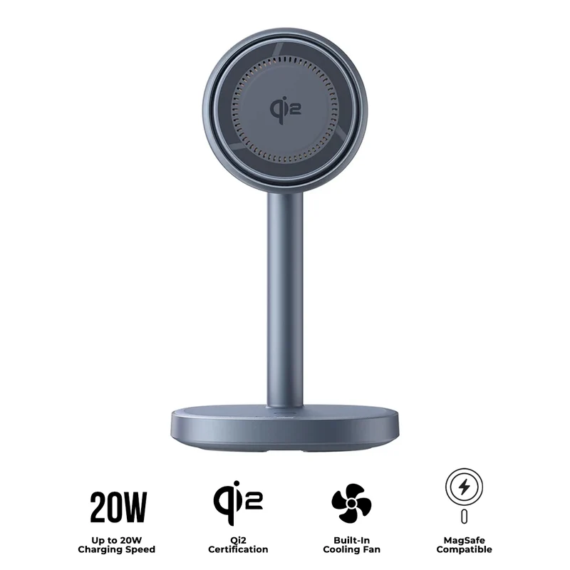 Baseus Orbit 2 Pro Air-Cooled 2-in-1 Wireless Charging Stand Qi2 20W (Space Grey) (P10273500813-00)