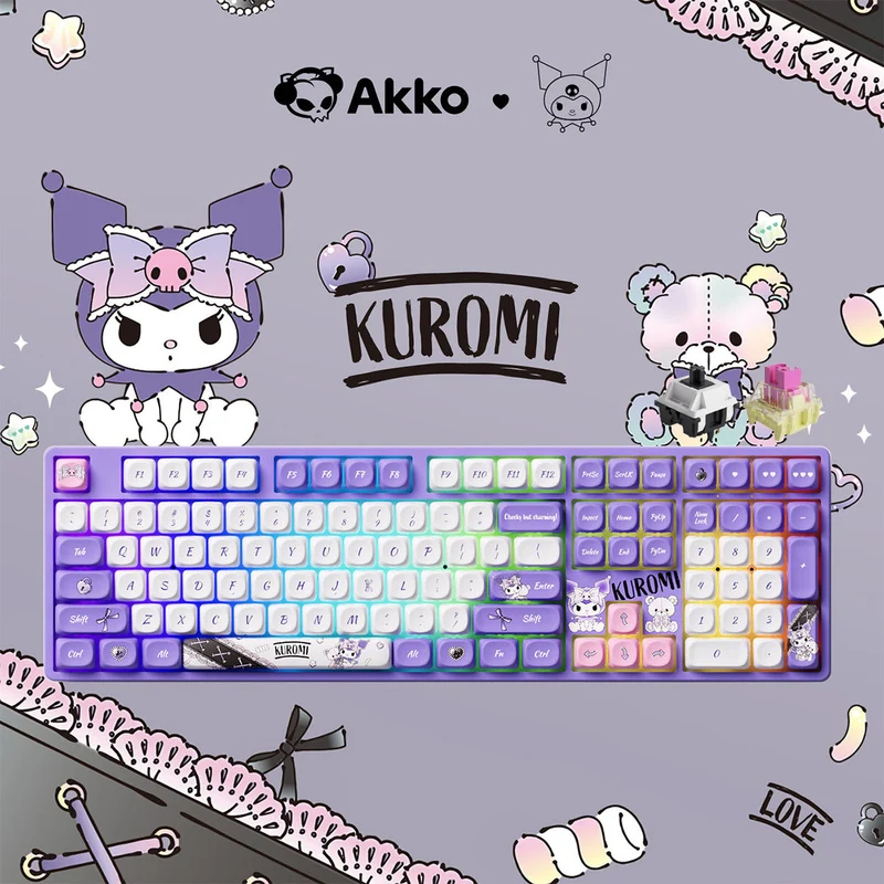 Akko Kuromi 5108B Plus Multi-Mode RGB Hot-Swappable Mechanical Keyboard (Akko TTC Gold Pink Switch, Akko V3 Piano Pro)