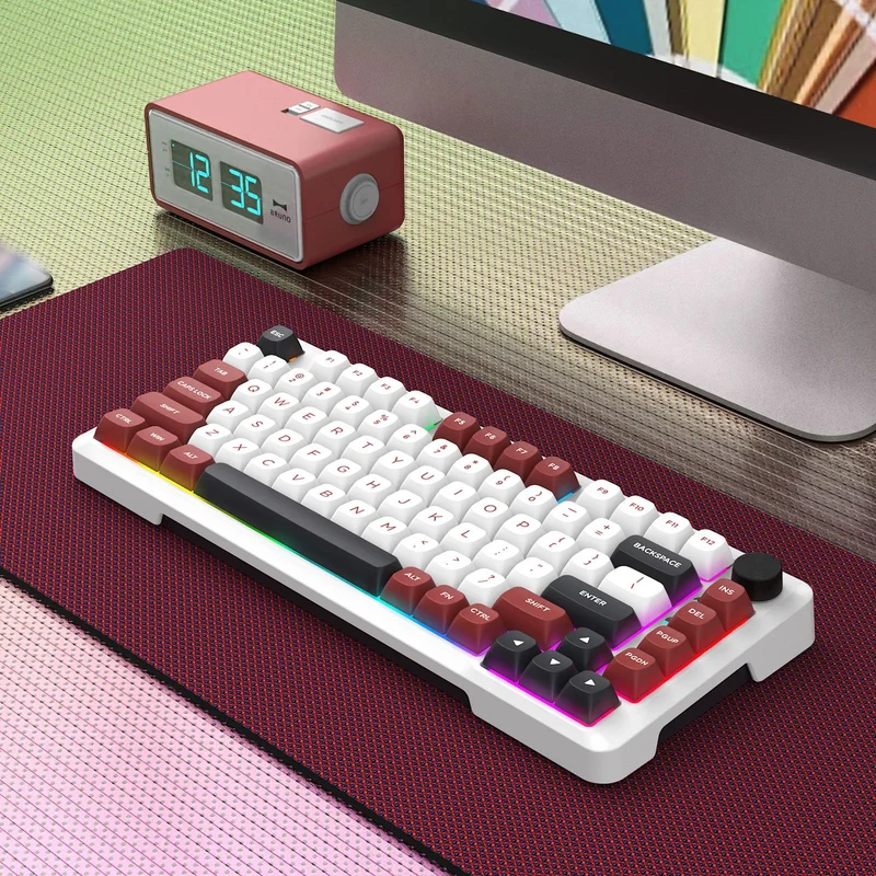 E-Yooso Z-82 RGB 81-Keys Wired Hot-Swappable Mechanical Keyboard White/Red/Black (Silverwood Switch)