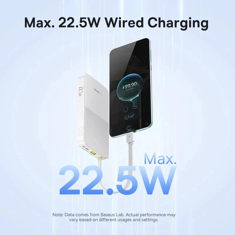 Baseus EnerFill FC51 Bipow 2 Pro Digital Display Power Bank with Built-in Cable 10000mAh 22.5W (Cosmic Black, Moon White)