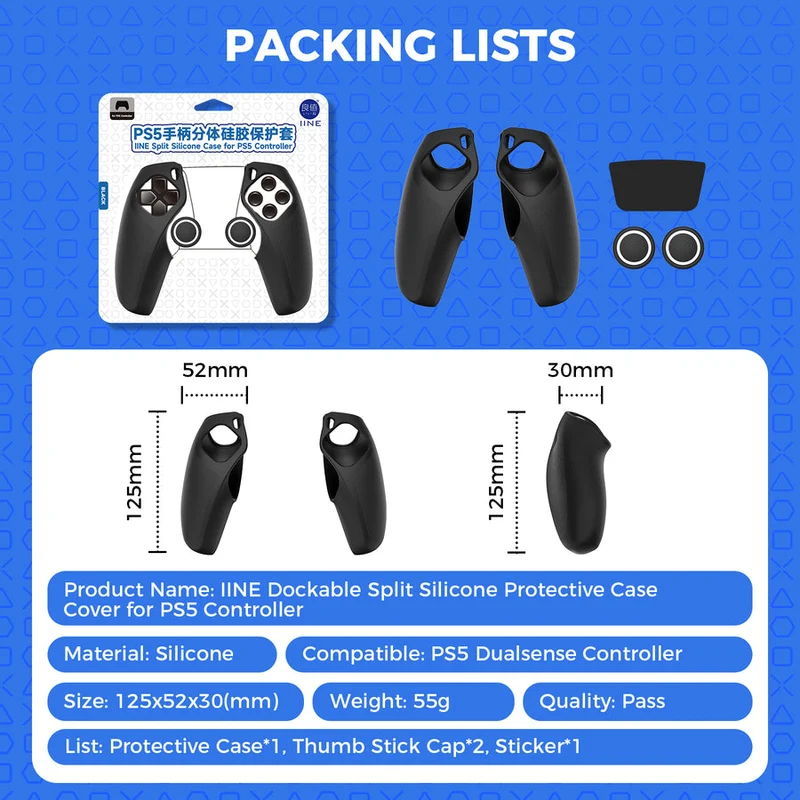IINE Split Silicone Case Cover for PS5 Controller (Black) (L1055)