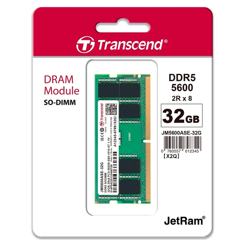Transcend JetRam 32GB DDR5 5600MHz SODIMM 2Rx8 CL46 1.1V (JM5600ASE-32G)