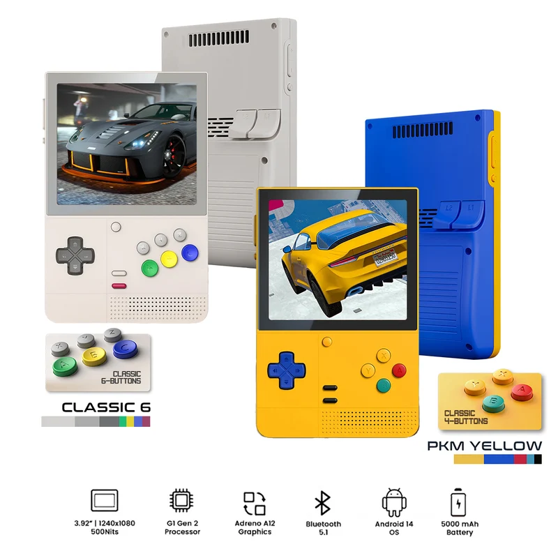 Retroid Pocket Classic 6GB + 128GB Handheld Retro Gaming System (PKM Yellow, Classic 6)