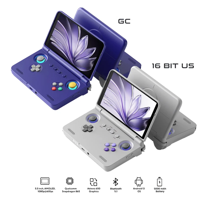 Retroid Pocket Flip 2 Snapdragon SD865 8GB+128GB Handheld Retro Gaming System (GC, 16Bit US)